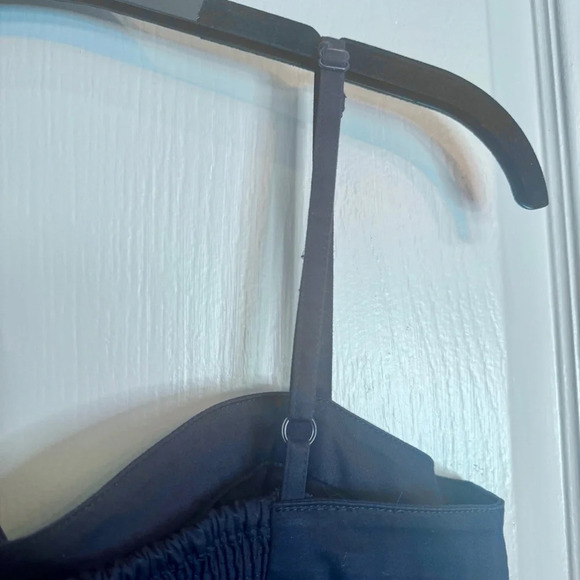 H&M Navy Blue Striped Empire Waist Sleeveless Strap Ruffle Geo Mini Dress Sz  12 - Picture 7 of 12